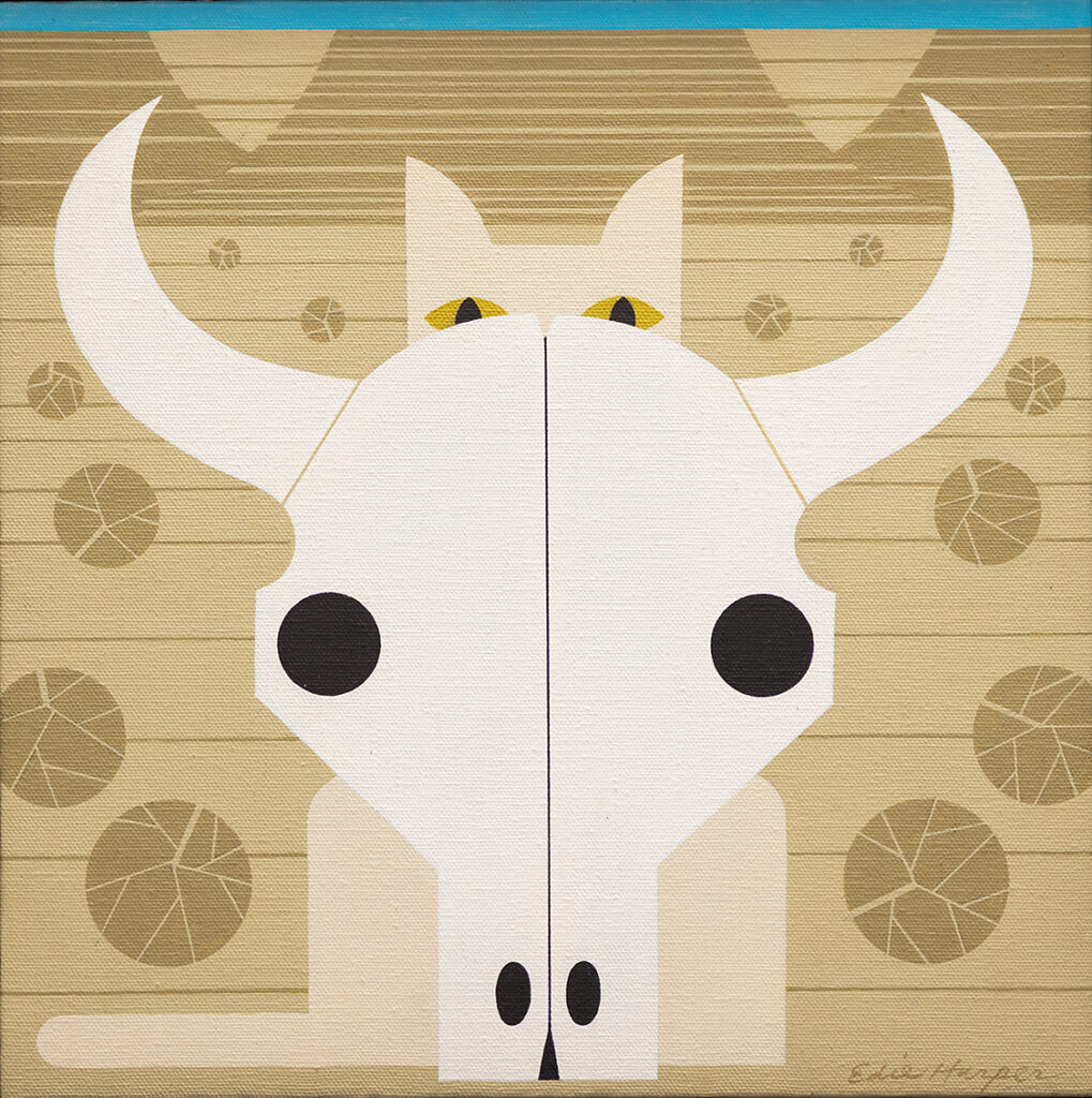 Edie McKee Harper, _Cat Carson—Western Scout_, 1983. Acrylic on canvas, 12 × 12 inches. Collection of Brett Harper. Courtesy and © Charley and Edie Harper Art Studio Taft McKee Harper 3 03 Cat Carson Western Scout 1983 Acrylic On Canvas Harper Coll, FotoFocus