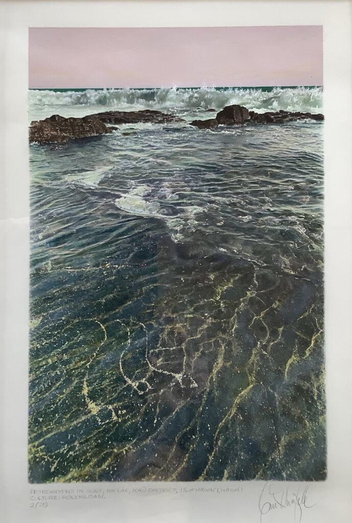 Corson Hirschfeld, _Petroglyphs in the Surf, Ka Lae Hawai'i_, c. 1980s. Hand-colored gelatin silver print, 14 × 11 inches. Courtesy of Tassie Hirschfeld Wash Park Hirschfeld 1 WashParkArt Hirschfeld Petroglyphs In Surf Ka Lae Hawaii, FotoFocus Cincinnati